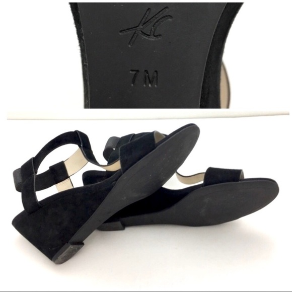 KENNETH Cole Dana T Strap Wedge Heel Sandals in Black Size 7 - Picture 8 of 8